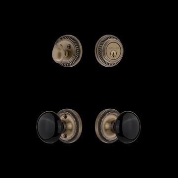 Nostalgic Warehouse Rope Rosette Entry Set with Black Porcelain Knobimage