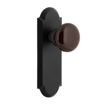 Ageless Iron Dome Long Plate Door Set With Brown Autumn Porcelain Knobimage