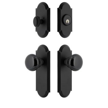 Ageless Iron Dome Long Plate Entry Set With Black Shadow Porcelain Knobimage