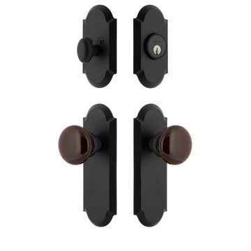 Ageless Iron Dome Long Plate Entry Set With Brown Autumn Porcelain Knobimage