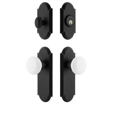 Ageless Iron Dome Long Plate Entry Set With White Snow Porcelain Knobimage