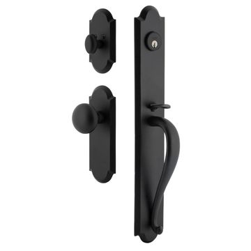 Ageless Iron Dome Long Plate Handleset With A-Grip And Keep Knobimage