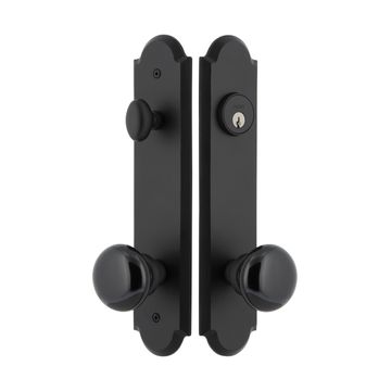 Ageless Iron Dome Tall Plate Entry Set With Black Shadow Porcelain Knobimage
