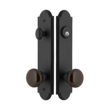 Ageless Iron Dome Tall Plate Entry Set With Brown Autumn Porcelain Knobimage