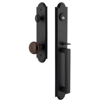Ageless Iron Dome Tall Plate Handleset With D-Grip And Brown Autumn Knobimage