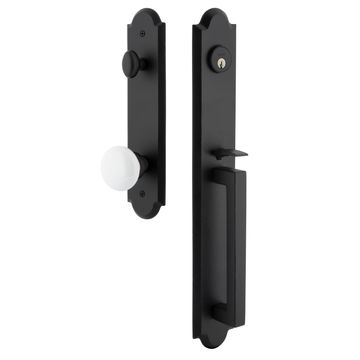 Ageless Iron Dome Tall Plate Handleset With D-Grip And White Snow Knobimage