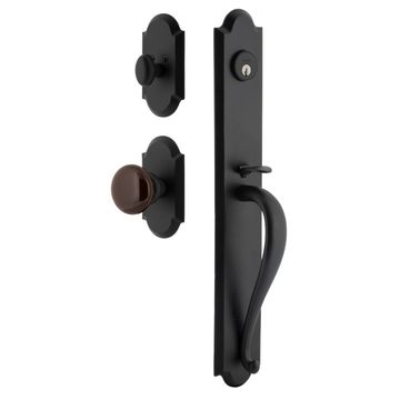 Ageless Iron Dome Vault Plate Handleset With A-Grip And Brown Autumn Knobimage