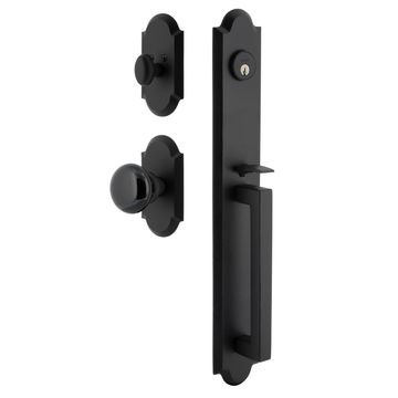 Ageless Iron Dome Vault Plate Handleset With D-Grip And Black Shadow Knobimage