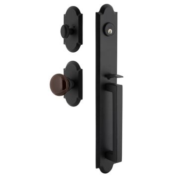 Ageless Iron Dome Vault Plate Handleset With D-Grip And Brown Autumn Knobimage