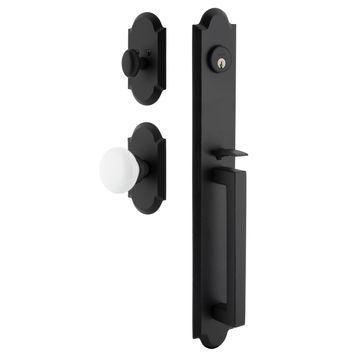 Ageless Iron Dome Vault Plate Handleset With D-Grip And White Snow Knobimage