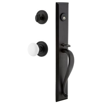 Ageless Iron Keep Loch Rosette Handleset With A-Grip And White Snow Knobimage