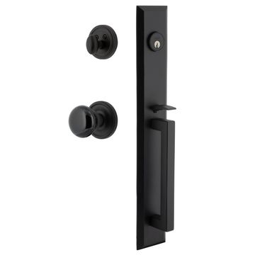 Ageless Iron Keep Loch Rosette Handleset With D-Grip And Black Shadow Knobimage