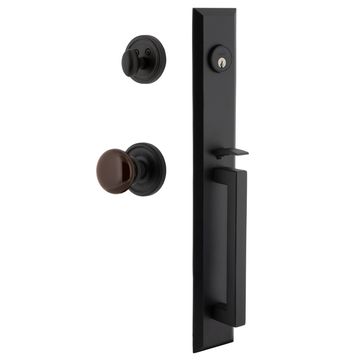 Ageless Iron Keep Loch Rosette Handleset With D-Grip And Brown Autumn Knobimage