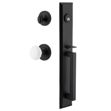 Ageless Iron Keep Loch Rosette Handleset With D-Grip And White Snow Knobimage