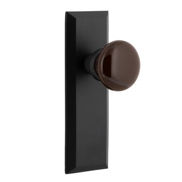 Ageless Iron Keep Long Plate Door Set With Brown Autumn Porcelain Knobimage