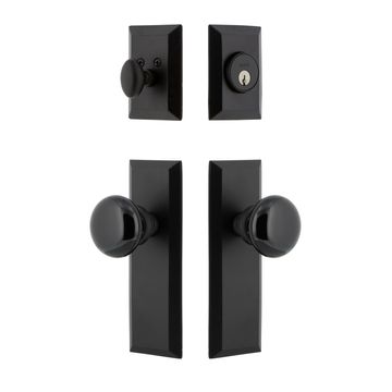 Ageless Iron Keep Long Plate Entry Set With Black Shadow Porcelain Knobimage