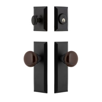 Ageless Iron Keep Long Plate Entry Set With Brown Autumn Porcelain Knobimage