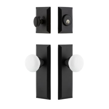 Ageless Iron Keep Long Plate Entry Set With White Snow Porcelain Knobimage