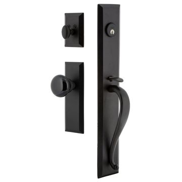 Ageless Iron Keep Long Plate Handleset With A-Grip And Black Shadow Knobimage