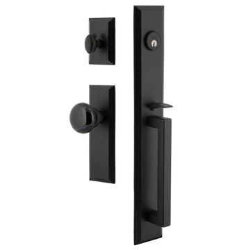 Ageless Iron Keep Long Plate Handleset With D-Grip And Black Shadow Knobimage