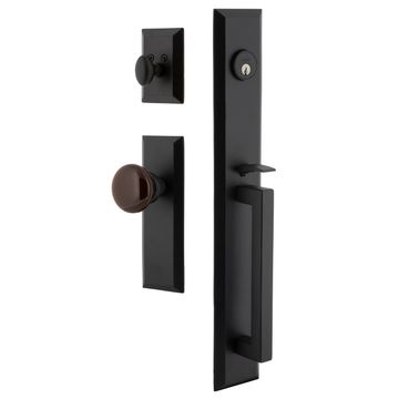 Ageless Iron Keep Long Plate Handleset With D-Grip And Brown Autumn Knobimage