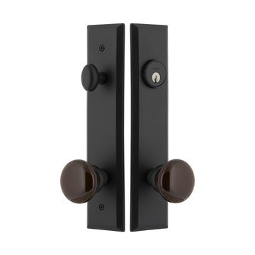 Ageless Iron Keep Tall Plate Entry Set With Brown Autumn Porcelain Knobimage