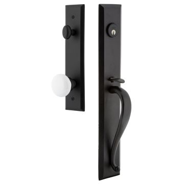 Ageless Iron Keep Tall Plate Handleset With A-Grip And White Snow Knobimage