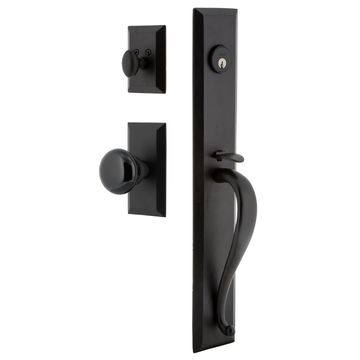 Ageless Iron Keep Vale Plate Handleset With A-Grip And Black Shadow Knobimage