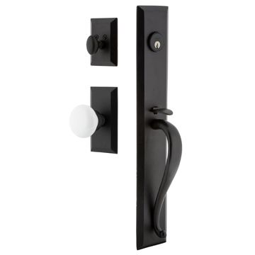 Ageless Iron Keep Vale Plate Handleset With A-Grip And White Snow Knobimage
