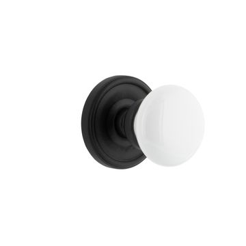 Ageless Iron Loch Rosette Door Set With White Snow Porcelain Knobimage