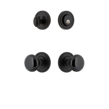 Ageless Iron Loch Rosette Entry Set With Black Shadow Porcelain Knobimage