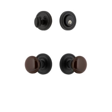 Ageless Iron Loch Rosette Entry Set With Brown Autumn Porcelain Knobimage