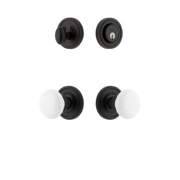Ageless Iron Loch Rosette Entry Set With White Snow Porcelain Knobimage