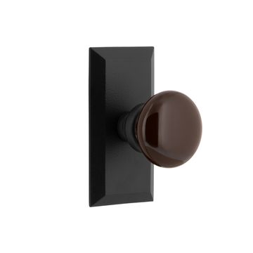 Ageless Iron Vale Short Plate Door Set With Brown Autumn Porcelain Knobimage