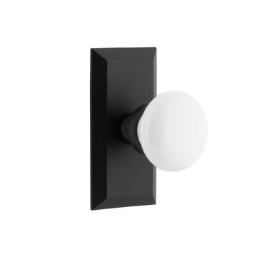 Ageless Iron Vale Short Plate Door Set With White Snow Porcelain Knobimage