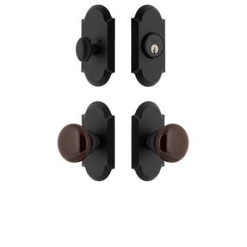 Ageless Iron Vault Short Plate Entry Set With Brown Autumn Porcelain Knobimage