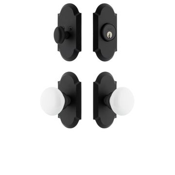 Ageless Iron Vault Short Plate Entry Set With White Snow Porcelain Knobimage