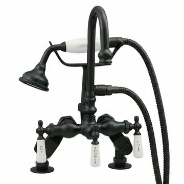 Strom Living Gooseneck Deck Mount Tub Faucet with Handheld Showerimage