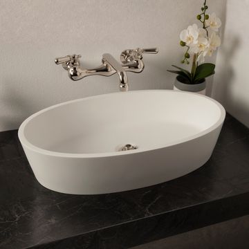 Strom Living Oval Solid Surface Matte White Acrylic Vessel Sinkimage
