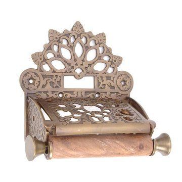 ANTQ BRASS TOILET PAPER HOLDER (WOOD W/BRASS ENDSimage