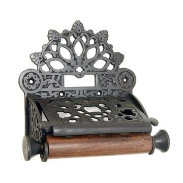 BRONZE TOILET PAPER HOLDER (WOOD W/BRASS ENDSimage