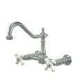 Wall Mount 8 Inch Center Kitchen Faucet - Porcelain Crossimage