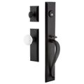 Ageless Iron Keep Long Plate Handleset With A-Grip And White Snow Knobimage