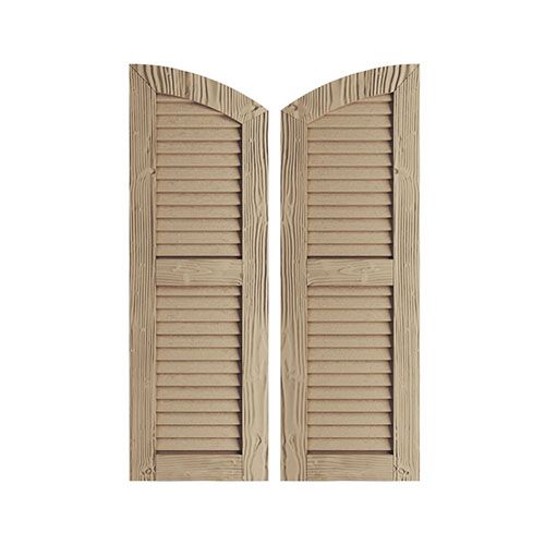 TimberThane Tan Two Louver Elliptical Sandblast Faux Wood Shutters