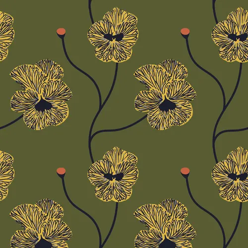 Mitchell Black Flourish Olive Canary Wallpaper | Van Dyke's Restorers